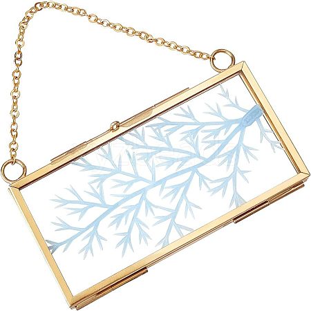 Brass Glass Hanging Photo Frame AJEW-WH0017-26G-1