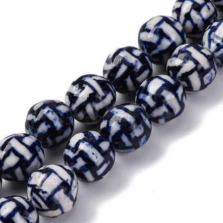 Handmade Blue and White Porcelain Beads Strands PORC-I027-04F-1