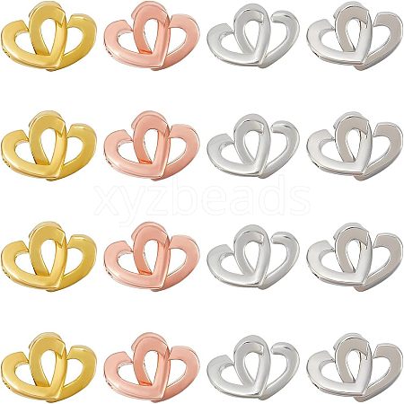 SUPERFINDINGS 16 Sets 4 Colors Brass Two Loops Heart Interlocking Clasps for DIY Jewelry KK-FH0004-13-1