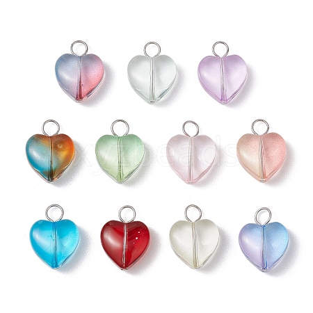 Heart Gradient Color Baking Paint Transparent Glass Pendants PALLOY-JF03264-02-1