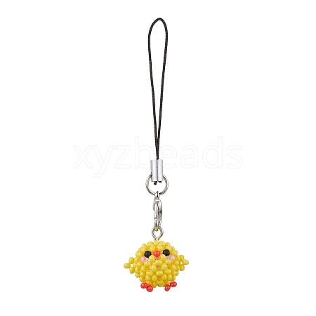 Chick Glass Seed Beads Charms Mobile Straps HJEW-MZ00118-1