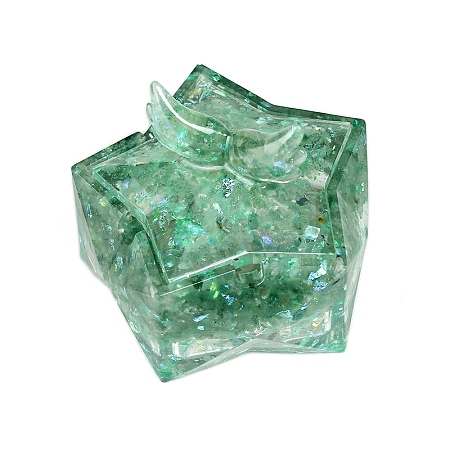 Resin Storage Box & Natural Green Aventurine Chips Decorations PW-WG11533-02-1