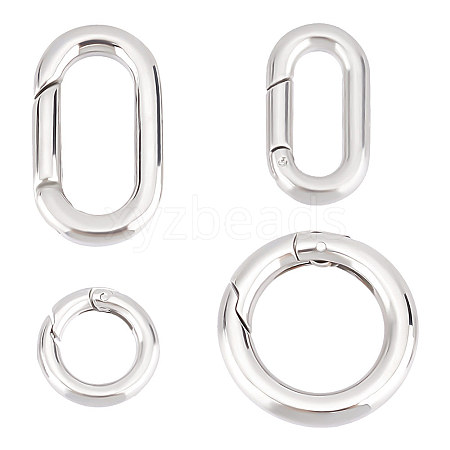 4Pcs 4 Styles 304 Stainless Steel Spring Gate Rings STAS-UN0051-09-1