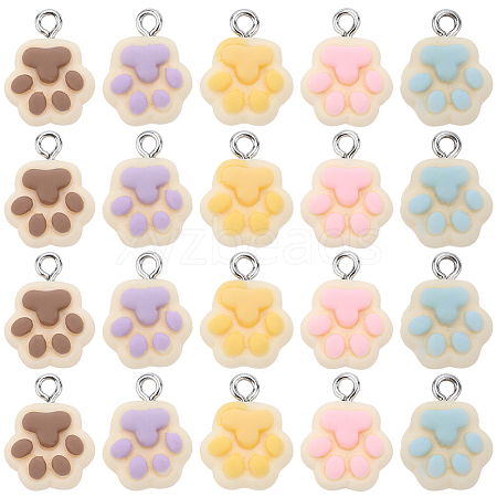 SUNNYCLUE 30Pcs 5 Colors Opaque Resin Paw Print Pendants CRES-SC0002-69-1