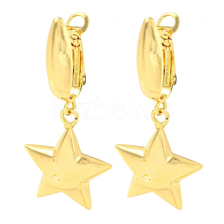 Rack Plating Brass Star Dangle Hoop Earrings EJEW-A028-38G-1