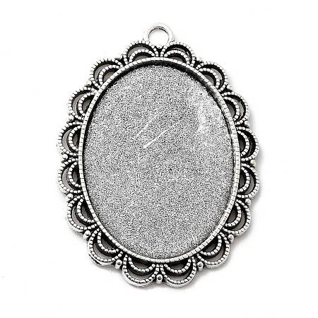 Tibetan Style Antique Silver Alloy Flat Oval Pendant Cabochon Settings X-TIBEP-M022-58AS-1