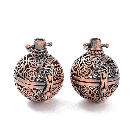 Hollow Brass Round with Rose Cage Pendants KK-F0305-R-NR-1