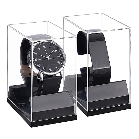 2Pcs Transparent Plastic Single Watch Display Cases CON-PH0003-57-1