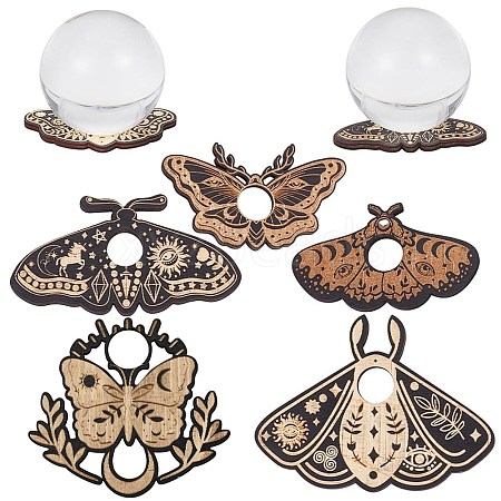 CREATCABIN 5Pcs 5 Style Moth Wooden Crystal Sphere Display Stands DJEW-CN0001-24-1