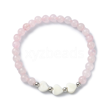 Natural Rose Quartz Round Beaded Bracelets BJEW-JB09878-02-1