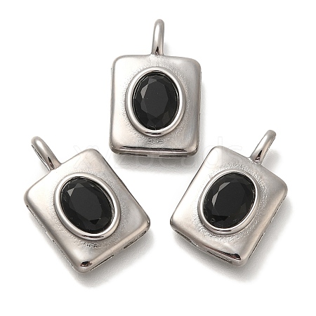 304 Stainless Steel Jet Rhinestone Pendants STAS-P371-006P-1