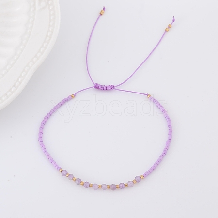 2mm Faceted Natural Amethyst Beaded Braided Adjustable Bracelets for Women PF2854-4-1