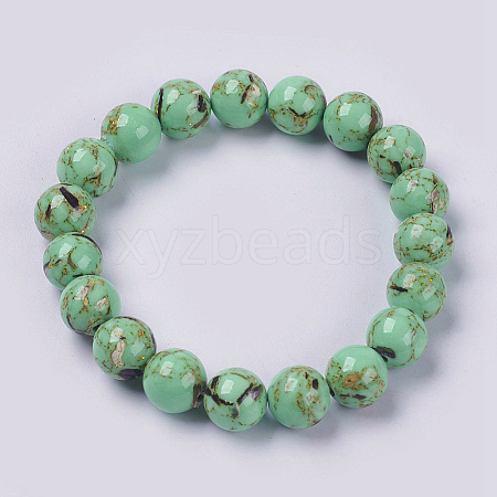 Natural Sea Shell and Synthetic Turquoise Assembled Beaded Stretch Bracelet BJEW-P211-02-6mm-1