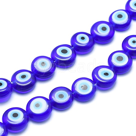 Handmade Evil Eye Lampwork Flat Round Bead Strands LAMP-L058-8mm-12-1