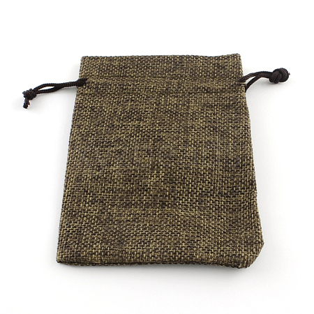 Polyester Imitation Burlap Packing Pouches Drawstring Bags ABAG-R005-14x10-05-1