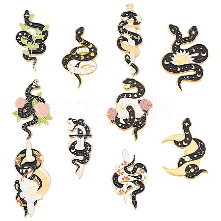 9Pcs 9 Style Snake Enamel Pin JEWB-BC0001-08-1
