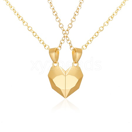 Valentine's Day Stainless Steel Magnetic Heart-shaped Couples Necklace Set with Peach Heart Pendant RE7695-2-1