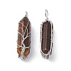 Natural Tiger Eye Copper Wire Wrapped Pointed Pendants G-F733-05A-2