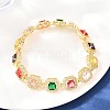 Square Brass Micro Pave Clear Cubic Zirconia and Glass Link Chain Bracelets BJEW-T025-04G-02-1