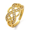 Brass Micro Pave Clear Cubic Zirconia Cuff Finger Rings RJEW-G337-30G-4