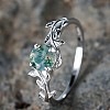 Oval & Leaf 925 Sterling Silver with Moss Agate Finger Rings FS-WGF1EFD-05-4