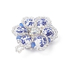 Handmade Blue and White Floral Printed Porcelain Bead Flower Pendants PALLOY-MZ01189-4
