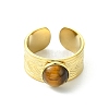 Natural Gemstone Round 304 Stainless Steel Cuff Open Rings for Women RJEW-JR01069-5