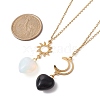 2Pcs 2 Style Opalite & Natural Obsidian Heart Pendant Necklaces Set NJEW-JN04484-3