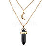 Natural Dyed & Heated Black Agate Cone Pendant Double Layer Necklace UX9990-19-1