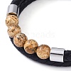 Mixed Stone Round Bead Leather Cord Multi-strand Bracelets BJEW-A009-10P-3