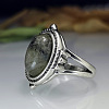 Oval Zinc Alloy Natural Labradorite Finger Rings WG970F5-01-2