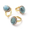 Adjustable Natural Apatite Oval Ring with Rhinestone RJEW-A011-02G-1