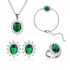 Cubic Zirconia Oval Pendant Necklace & Link Bracelet & Cuff Ring & Stud Earrings SJEW-SZC0001-01B-1