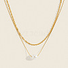 304 Stainless Steel Double Layer Necklaces with White Round Faux Pearl Pendants for Women KQ2558-1