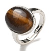 Natural Tiger Eye Oval Adjustable Rings RJEW-K371-07S-16-2