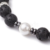 Round Natural Lava Rock & Cat Eye Beads Stretch Bracelets for Women BJEW-JB10986-5