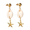 Natural Shell with Starfish Charm Dangle Stud Earrings for Girl Women EJEW-JE04663-1