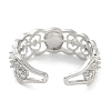 Rack Plating Heart Brass Micro Pave Cubic Zirconia Open Cuff Ring Settings X-KK-Z071-26P-3