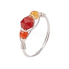 Round Natural Rose Quartz & Amethyst & Fluorite & Carnelian & Amazonite & Red Agate Finger Ring RJEW-JR00755-4