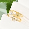 Cross & Triangle Brass Micro Pave Clear Cubic Zirconia Open Cuff Rings for Women RJEW-G343-22G-2