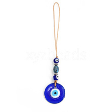 Flat Round with Evil Eye Glass Pendant Decorations EVIL-PW0002-04J