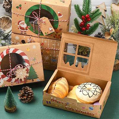 12 pcs 4 Styles Christmas Theme Kraft Paper Gingerbread Candy Boxes with PET Window ST-CJ0010-15-1