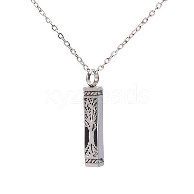 304 Stainless Steel Rectangle with Tree of Life Pendant Urn Ashes Necklaces NJEW-WH0036-030P-1
