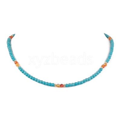 Synthetic Turquoise & Natural Carnelian Beaded Necklaces X1-NJEW-TA00161-1