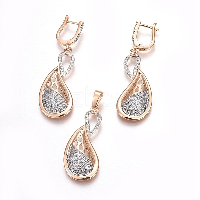 Brass Micro Pave Cubic Zirconia Jewelry Sets SJEW-F189-03KCG-1
