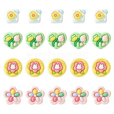 20Pcs 4 Styles Opaque Flower Resin Cabochons RESI-FS0001-55-1