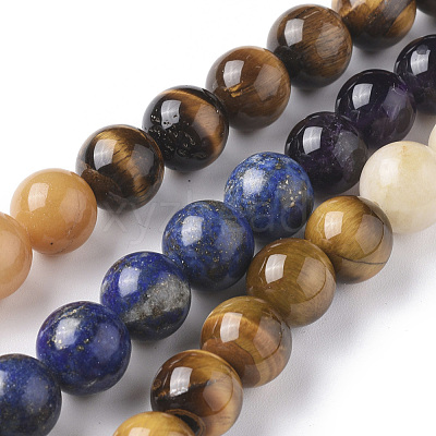 7 Chakra Theme Natural Red Rainbow Jasper & Yellow Aventurine & Tiger Eye & Green Aventurine & Blue Spot Stone & Lapis Lazuli & Amethyst Beads Strands G-F668-23-10mm-1