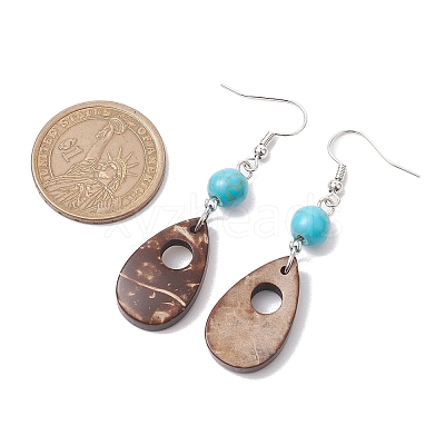 Teardrop Coconut & Synthetic Turquoise Dangle Earrings for Women EJEW-JE05892-1