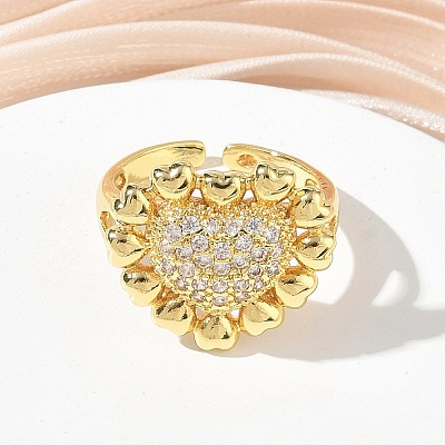 Brass Micro Pave Cubic Zirconia Cuff Open Rings for Women CU-CBA760A-13A-G-1