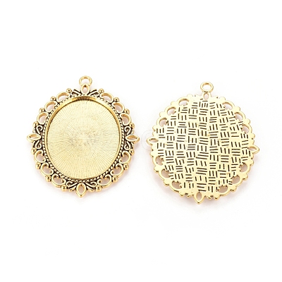 Tibetan Style Oval Pendant Cabochon Settings TIBE-473-AG-NR-1